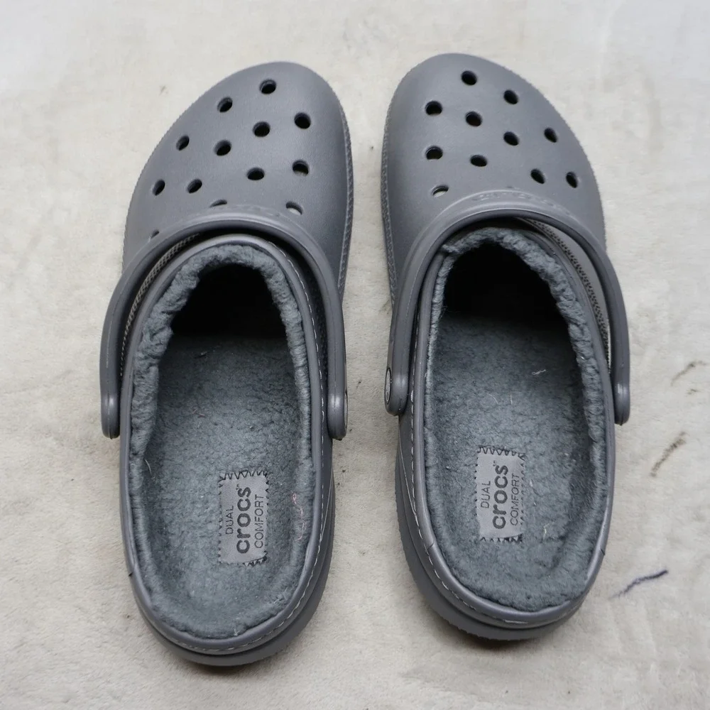 Crocs Unisex M10 W12 Clog Grey Classic Lined Fleece Comfort Slip On Light Indoor